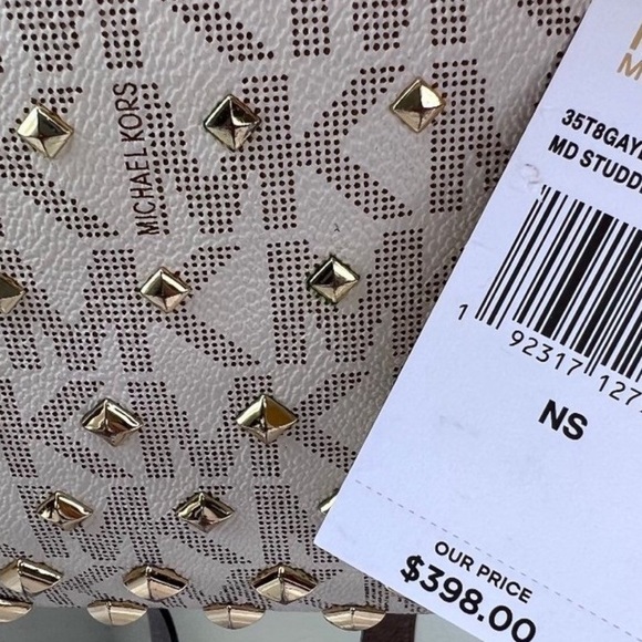 MK Michael Kors ABBEY Medium Studded Backpack Vanilla Cream Brown Gold Adjusts - Picture 6 of 16